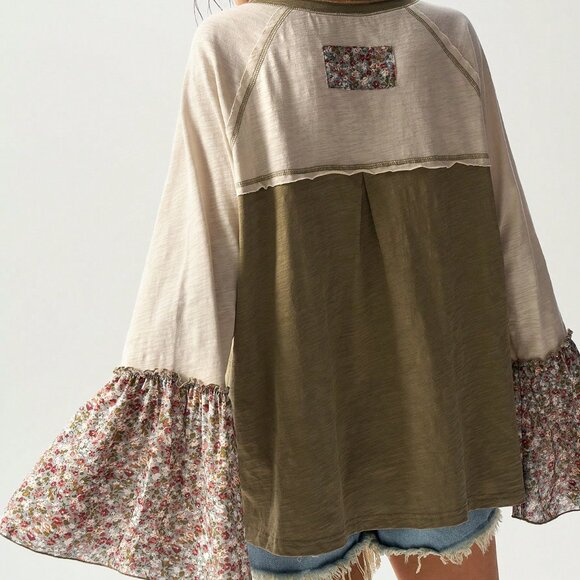 multicolor Casual Women's Boho Loose Fit flared sleeve top - Picture 8 of 8